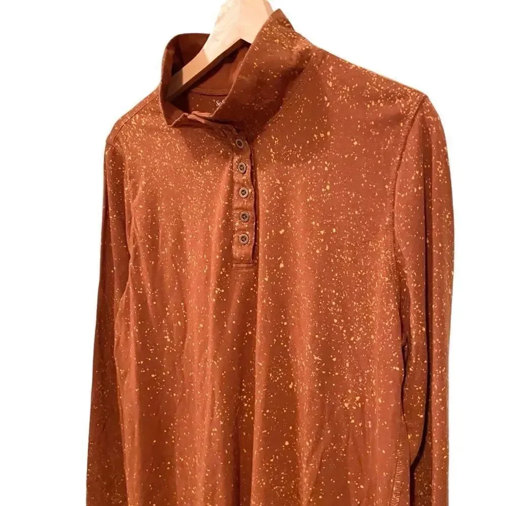 Soft Surrounding Half Button Collared/Turtleneck Long Sleeve Top in Size Large